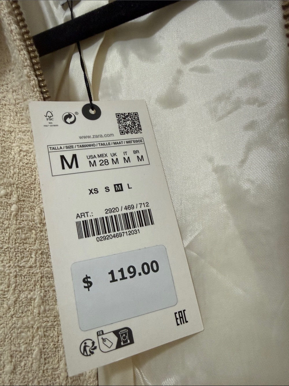 ZARA Cream Tweed Cropped Blazer Jacket - Picture 4 of 5